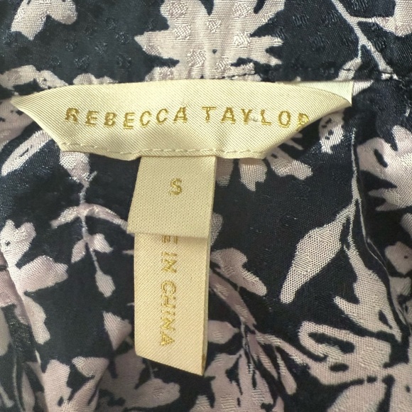 Rebecca Taylor Silk Blend Navy and Pink Floral Zip Shirt - Picture 2 of 9